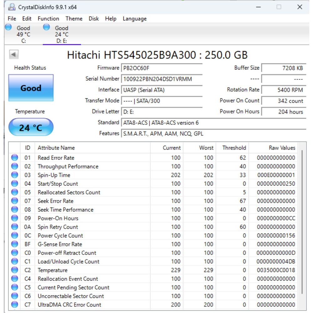 Hitachi 250GB 2.5" SATA Laptop HDD Hard Drive